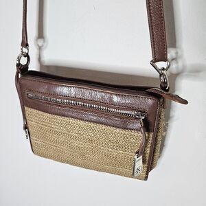 Brighton Boyd City Organizer Crossbody Straw and Leather Shoulder Bag